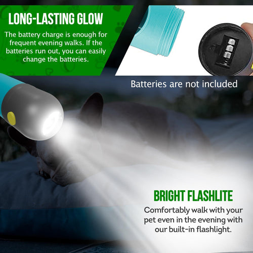 Dog Poop Bag Dispenser with 4 Rolls of 15 Bags in Each Green Dog Poop Bag Holder with Flashlight for Leash Plastic Dog Bag Dispenser with Carabiner Clip Doggy Poop Bags Holder for Walking