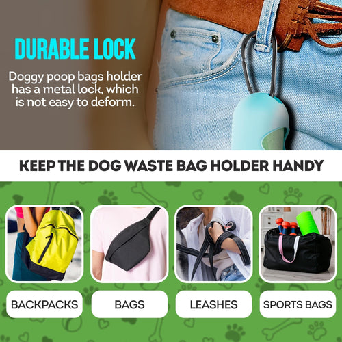 Dog Poop Bag Dispenser with 4 Rolls of 15 Bags in Each Green Dog Poop Bag Holder with Flashlight for Leash Plastic Dog Bag Dispenser with Carabiner Clip Doggy Poop Bags Holder for Walking