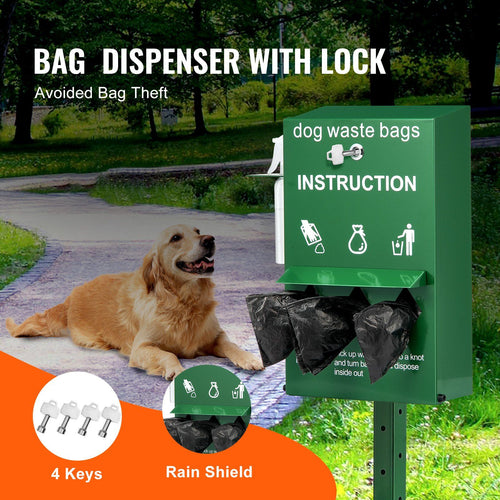 Dog Waste Station Bag Dispenser with 600 Bags Lockable Dog Poop Bag Holder