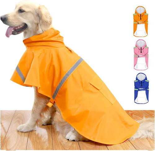 Dog Raincoats for Large Dogs with Reflective Strip Hoodie; Rain Poncho Jacket for Dogs