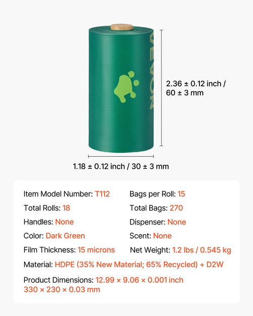 Thick Dog Poop Bags 270PCS Unscented Biodegradable Pet Waste Bags Refill Rolls