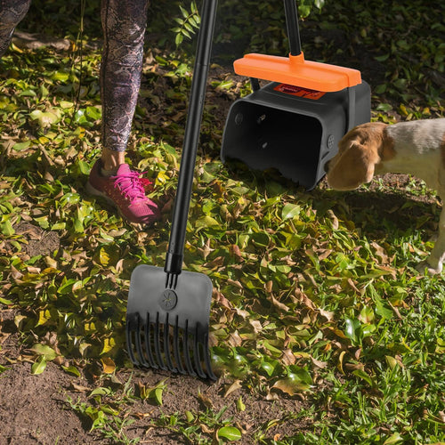 Pooper Scooper Kit Dog Poop Rake & Swiveling Bin Poop Heavy Duty Pick Up Tool with Extra Long Handle 35 Waste Bags Dispenser
