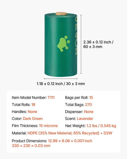 Thick Dog Poop Waste Bags Refill Rolls 270PCS Lavender Scented Biodegradable