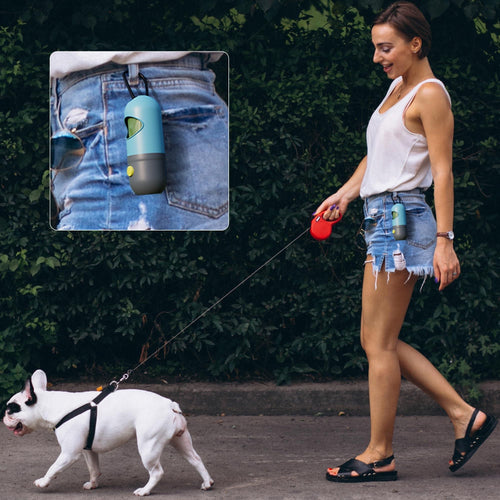 Dog Poop Bag Dispenser with 4 Rolls of 15 Bags in Each Green Dog Poop Bag Holder with Flashlight for Leash Plastic Dog Bag Dispenser with Carabiner Clip Doggy Poop Bags Holder for Walking